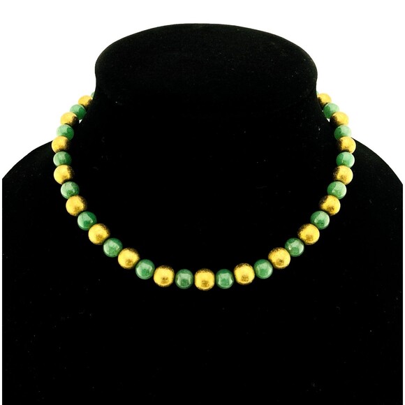 Binder Bros Nephrite Jade Gold Filled Bead Necklace 9MM Rounds 15.5" L 33.4 Grs - Picture 6 of 6